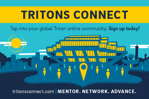 Graphic of Tritons Connect, noting a global Triton online community one can sign up for